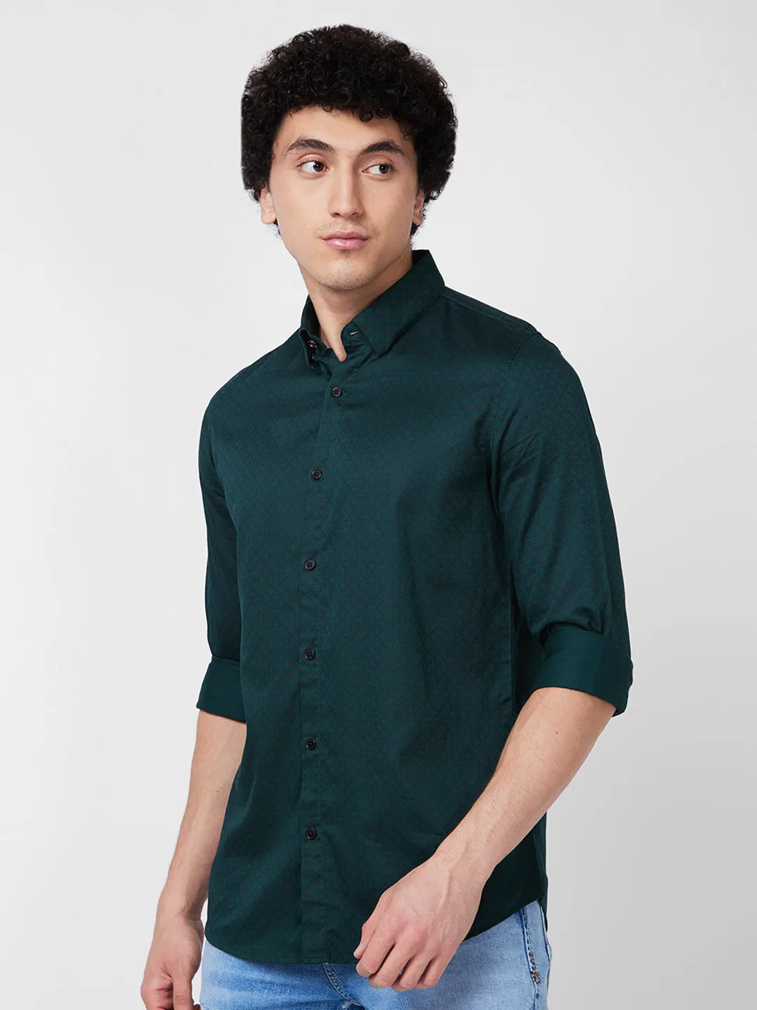 Spykar Green PRINTED FULL SLEEVE Shirt For Men