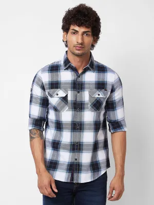 Spykar Grey CHECKED FULL SLEEVE Shirt For Men