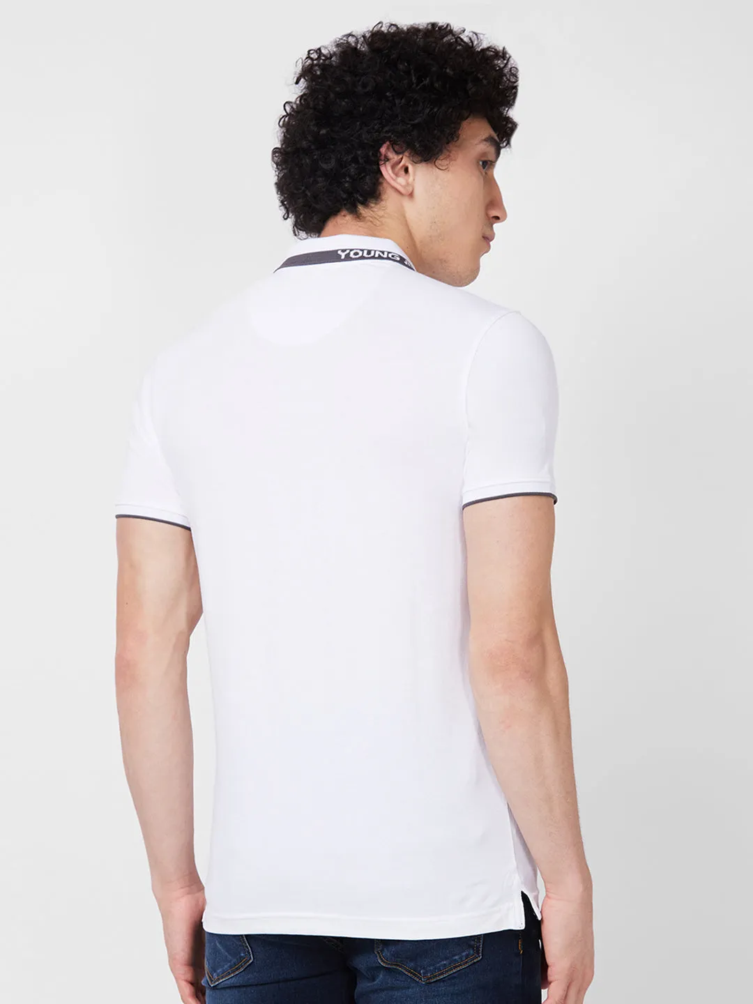 Spykar SLIM FIT White Polo T-shirt  For Men