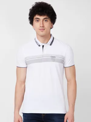 Spykar SLIM FIT White Polo T-shirt  For Men