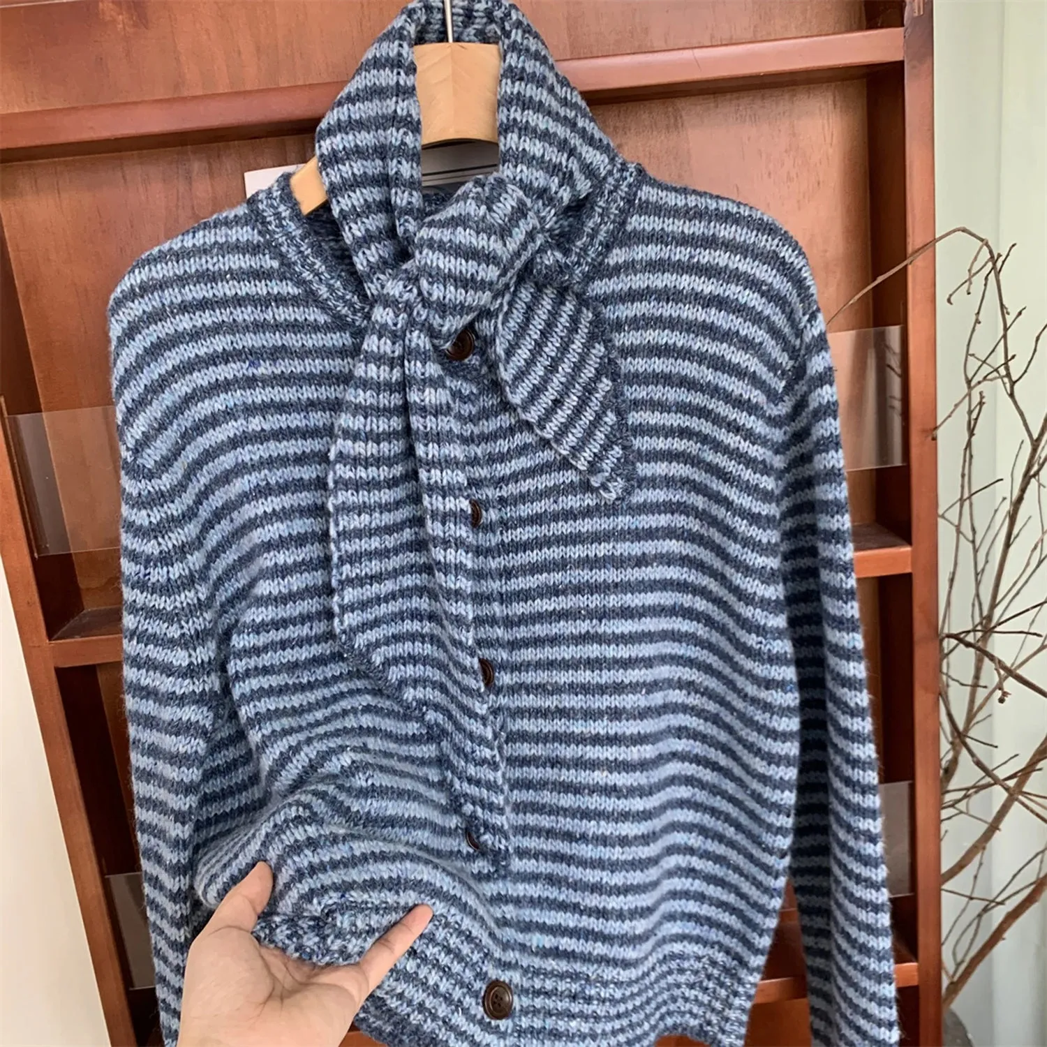 TAVIMART  -  Autumn Winter Woman French Vintage Old Money Cardigan Sweaters Long Sleeve Old Money Striped Knitwear With Scarf Designer Warm