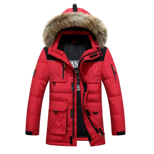 Thicken Warm Winter Duck Down Jacket for Men Fur Collar Parkas Hooded Coat Plus Size Overcoat Western Style Male Coats