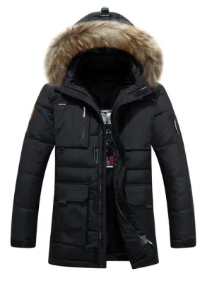 Thicken Warm Winter Duck Down Jacket for Men Fur Collar Parkas Hooded Coat Plus Size Overcoat Western Style Male Coats