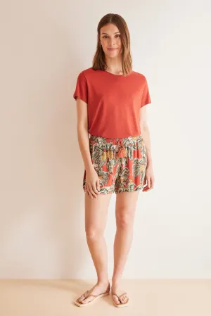 Tropical print viscose Snoopy shorts