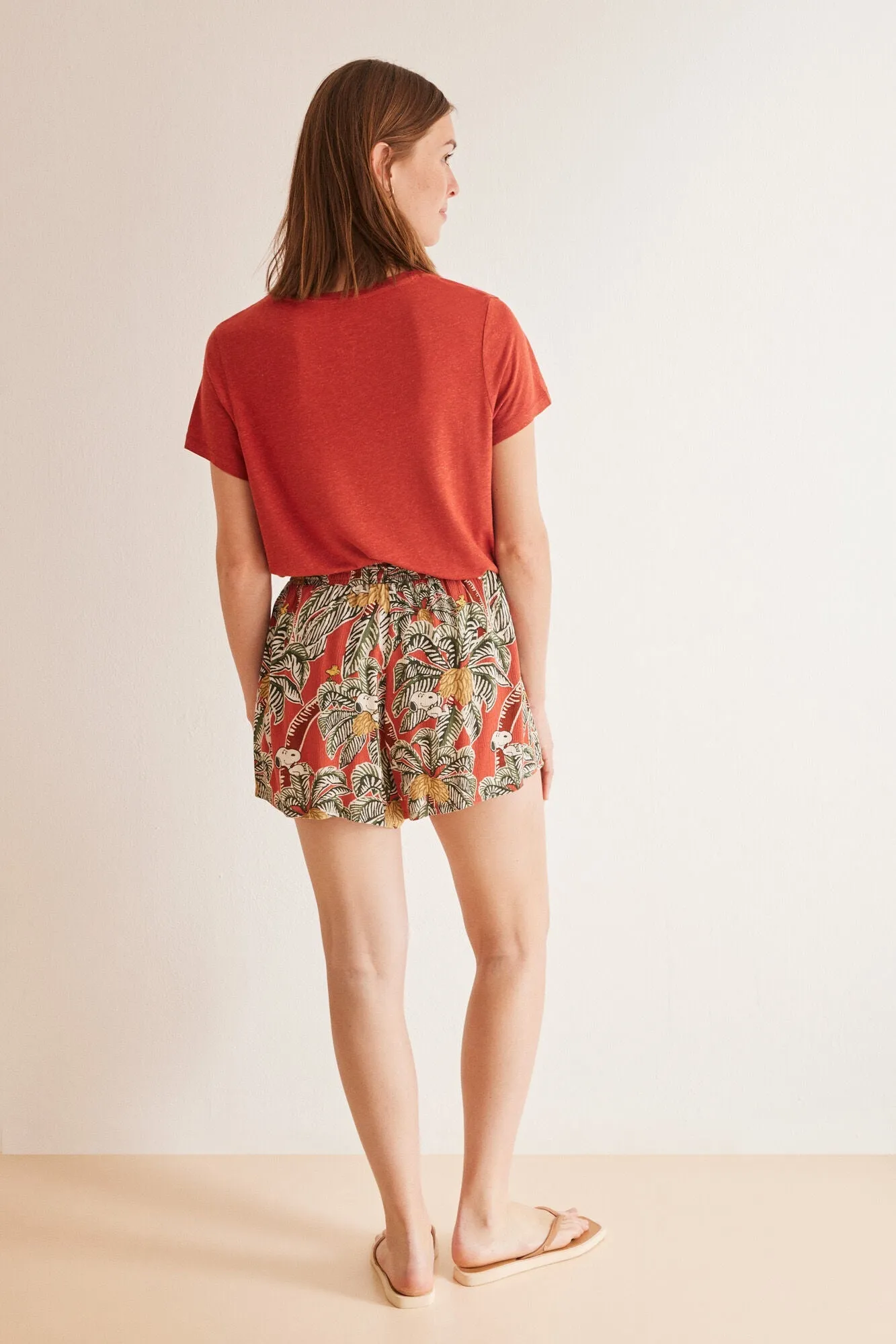 Tropical print viscose Snoopy shorts