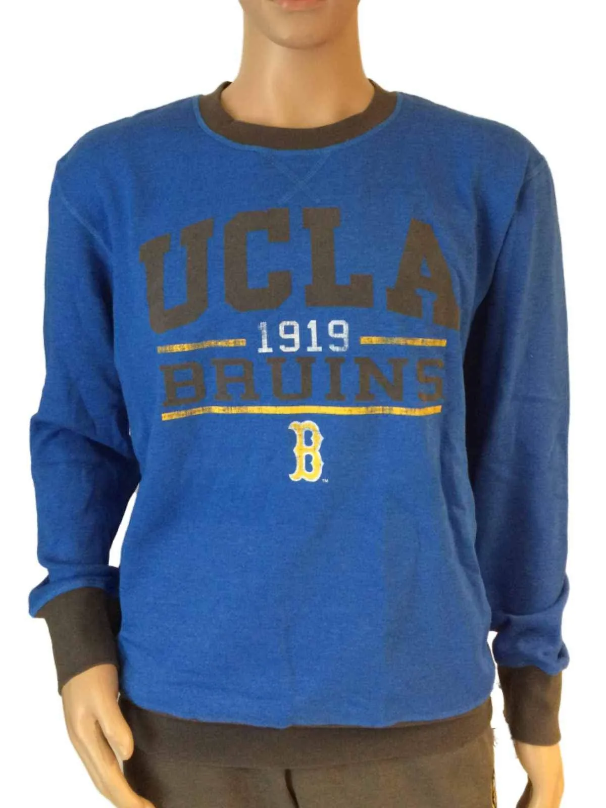 UCLA Bruins Colosseum Blue & Charcoal Gray LS Pullover Crew Neck Sweatshirt (L)