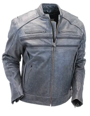 Vintage Gray Leather Motorcycle Jacket with Venting #M6621VGGY