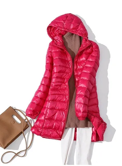 Wenkouban Woman Duck Down Jackets Winter Plus Size Ultralight Hooded Women Down Coat Portable Long Parkas Padded Puffer Overcoat 6XL 7XL