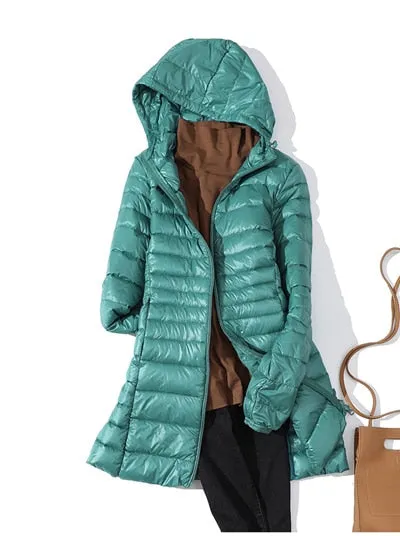 Wenkouban Woman Duck Down Jackets Winter Plus Size Ultralight Hooded Women Down Coat Portable Long Parkas Padded Puffer Overcoat 6XL 7XL