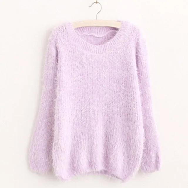 Women Fashion Autumn Winter Warm Mohair O-Neck Women Pullover Long Sleeve Casual Loose Sweater Knitted Tops