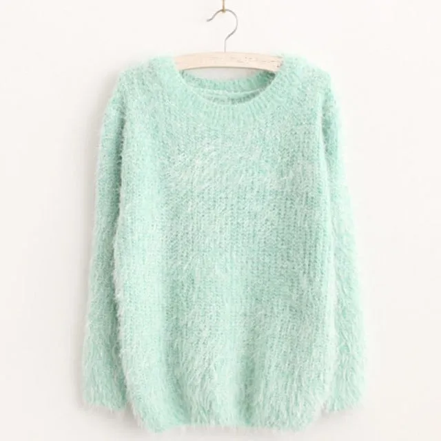 Women Fashion Autumn Winter Warm Mohair O-Neck Women Pullover Long Sleeve Casual Loose Sweater Knitted Tops