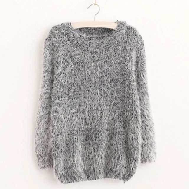 Women Fashion Autumn Winter Warm Mohair O-Neck Women Pullover Long Sleeve Casual Loose Sweater Knitted Tops